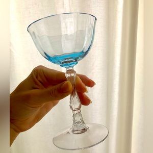 Tall Footed Fostoria Champagne Flute in Wilma Blue Pattern